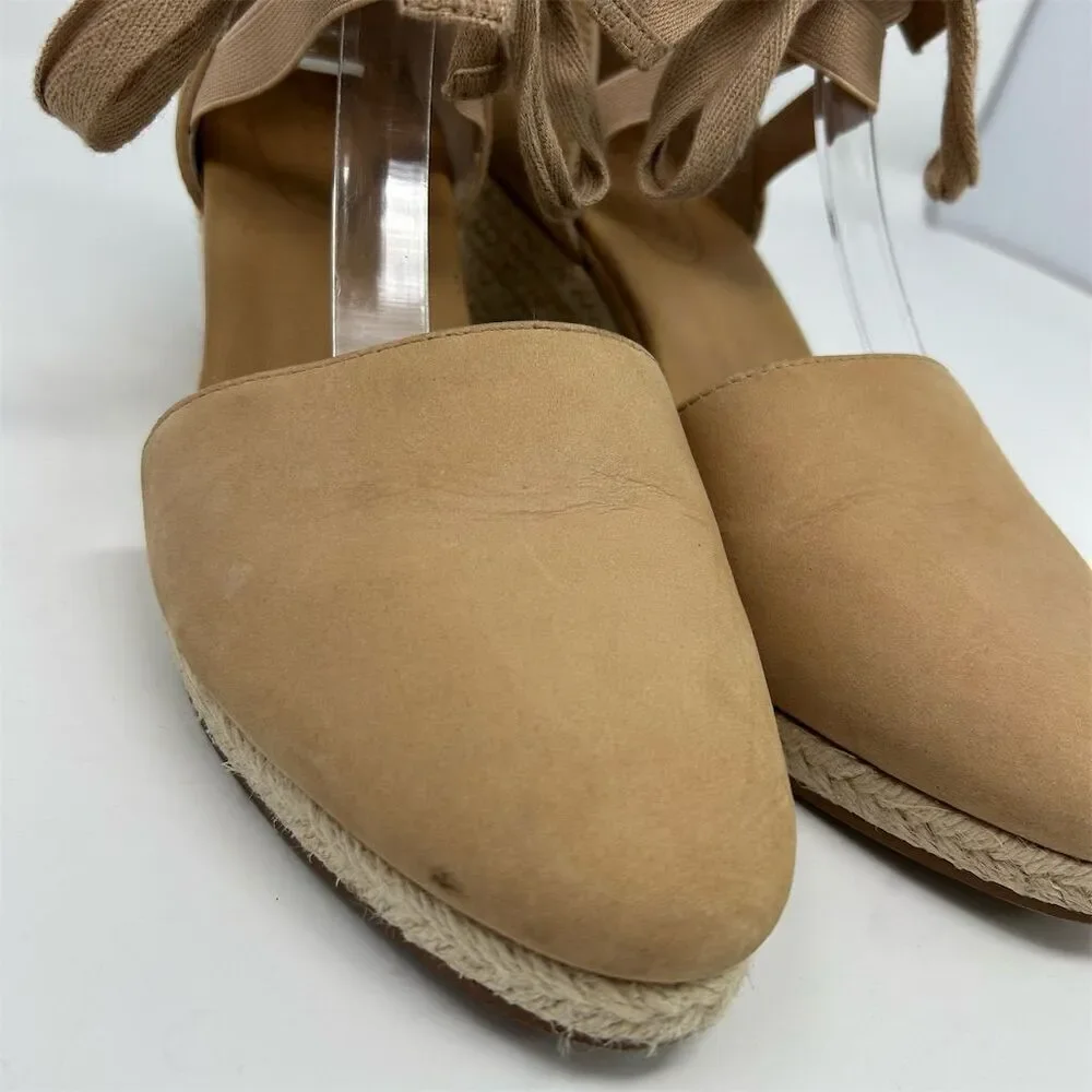 Corso Como Women's Lace Up Tan Brown Leather Espadrille Wedge Sandals Size 7.5